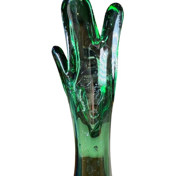 Hand Blown 2 Swung Glass Bud Vases Blue Cobalt & Green Retro MCM Collectable - Picture 7 of 13